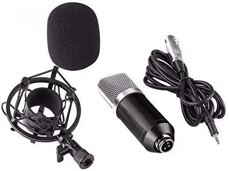 میکروفون کندانسر سیم دار 3.5 میلی متری کارائوکه KTV ایوینر مدل BM700 به همراه پایه ضد لرزش و فوم ضد باد مناسب استودیو ضبط صدا، پخش کامپیوتری و اجرای صحنه (مشکی/نقره ای)