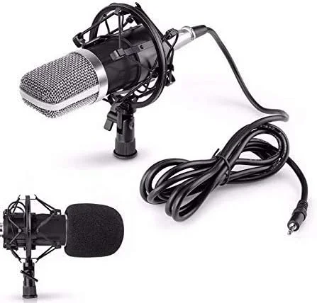 میکروفون کندانسر سیم دار 3.5 میلی متری کارائوکه KTV ایوینر مدل BM700 به همراه پایه ضد لرزش و فوم ضد باد مناسب استودیو ضبط صدا، پخش کامپیوتری و اجرای صحنه (مشکی/نقره ای)