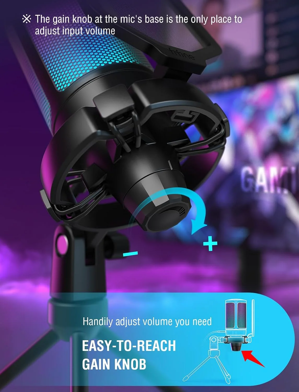 میکروفون گیمینگ USB FIFINE برای PC PS5، میکروفون کندانسور با قطع صدای سریع، نشانگر RGB، پایه سه پایه، پاپ فیلتر، شاک مونت، کنترل گین برای استریمینگ دیسکورد توییچ پادکست ویدیوها - AmpliGame میکروفون گیمینگ USB FIFINE برای PC PS5، میکروفون کندانسور با قطع صدای سریع، نشانگر RGB، پایه سه پایه، پاپ فیلتر، شاک مونت، کنترل گین برای استریمینگ دیسکورد توییچ پادکست ویدیوها - AmpliGame