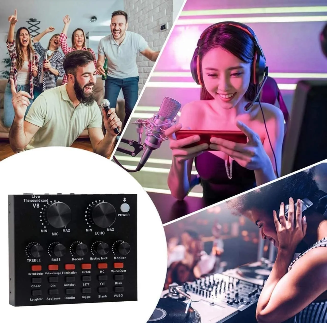 میکروفون کاندنسر حرفه ای BM800 به همراه کارت صدای V8 مناسب برای پخش زنده و وبکست - AUX میکروفون کاندنسر حرفه ای BM800 به همراه کارت صدای V8 مناسب برای پخش زنده و وبکست - AUX