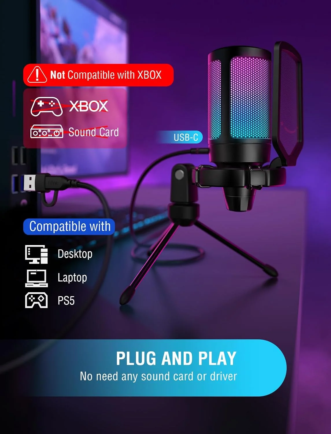 میکروفون گیمینگ USB FIFINE برای PC PS5، میکروفون کندانسور با قطع صدای سریع، نشانگر RGB، پایه سه پایه، پاپ فیلتر، شاک مونت، کنترل گین برای استریمینگ دیسکورد توییچ پادکست ویدیوها - AmpliGame میکروفون گیمینگ USB FIFINE برای PC PS5، میکروفون کندانسور با قطع صدای سریع، نشانگر RGB، پایه سه پایه، پاپ فیلتر، شاک مونت، کنترل گین برای استریمینگ دیسکورد توییچ پادکست ویدیوها - AmpliGame