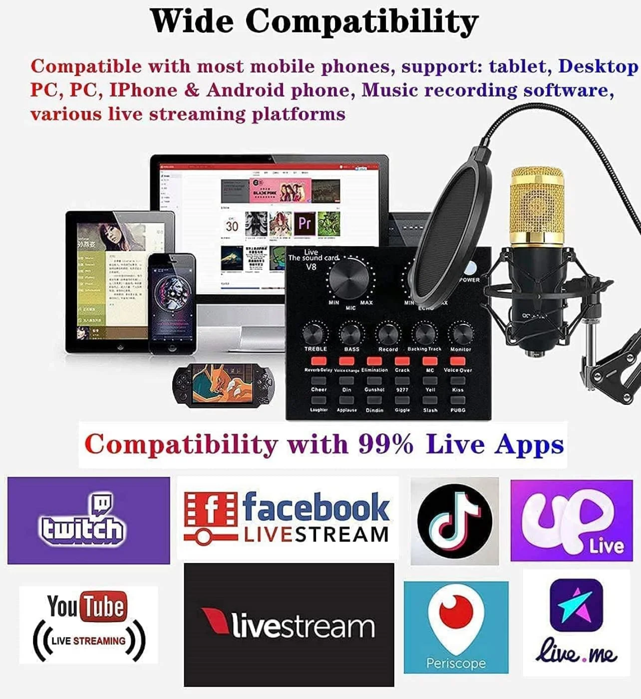میکروفون کاندنسر حرفه ای BM800 به همراه کارت صدای V8 مناسب برای پخش زنده و وبکست - AUX میکروفون کاندنسر حرفه ای BM800 به همراه کارت صدای V8 مناسب برای پخش زنده و وبکست - AUX