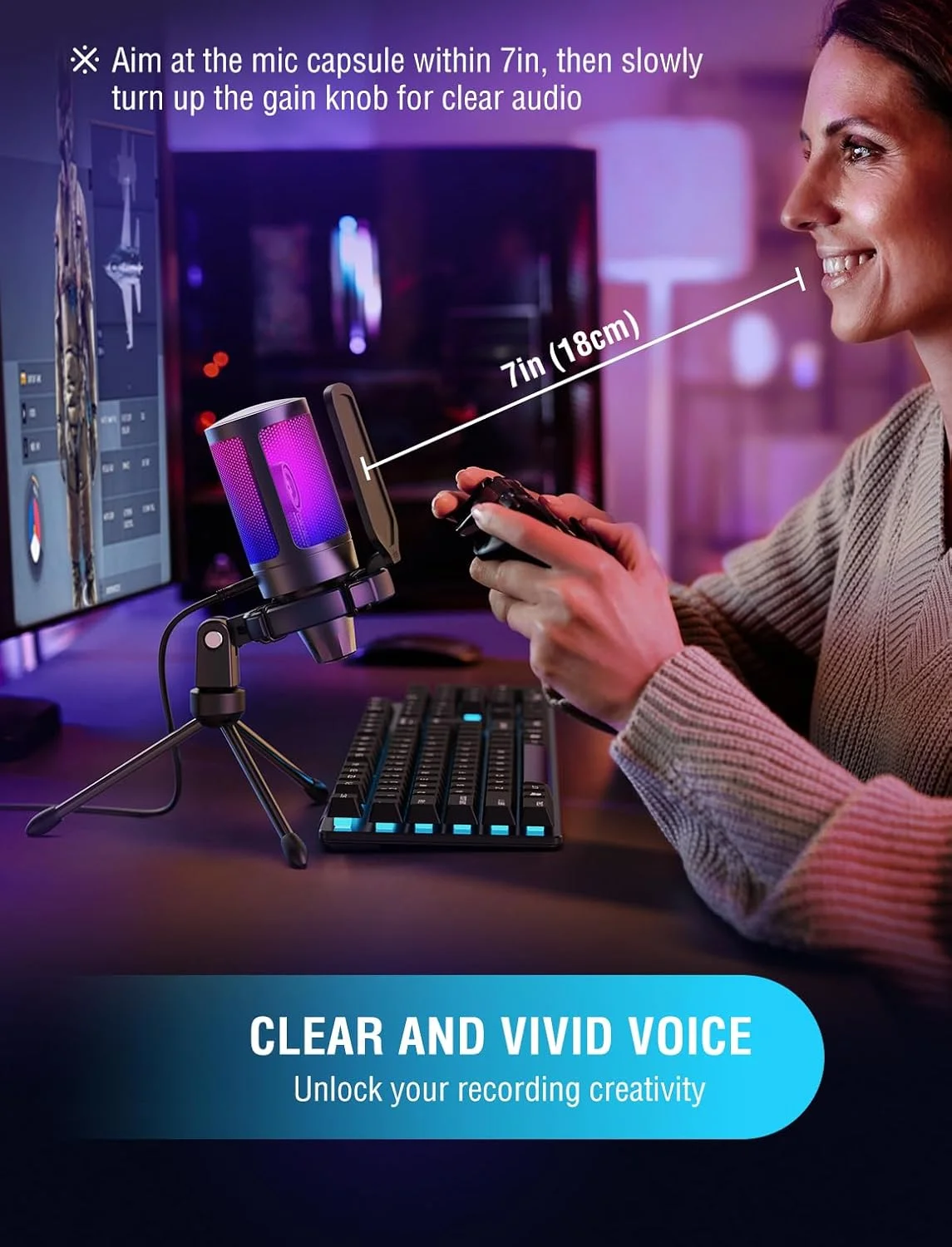 میکروفون گیمینگ USB FIFINE برای PC PS5، میکروفون کندانسور با قطع صدای سریع، نشانگر RGB، پایه سه پایه، پاپ فیلتر، شاک مونت، کنترل گین برای استریمینگ دیسکورد توییچ پادکست ویدیوها - AmpliGame میکروفون گیمینگ USB FIFINE برای PC PS5، میکروفون کندانسور با قطع صدای سریع، نشانگر RGB، پایه سه پایه، پاپ فیلتر، شاک مونت، کنترل گین برای استریمینگ دیسکورد توییچ پادکست ویدیوها - AmpliGame