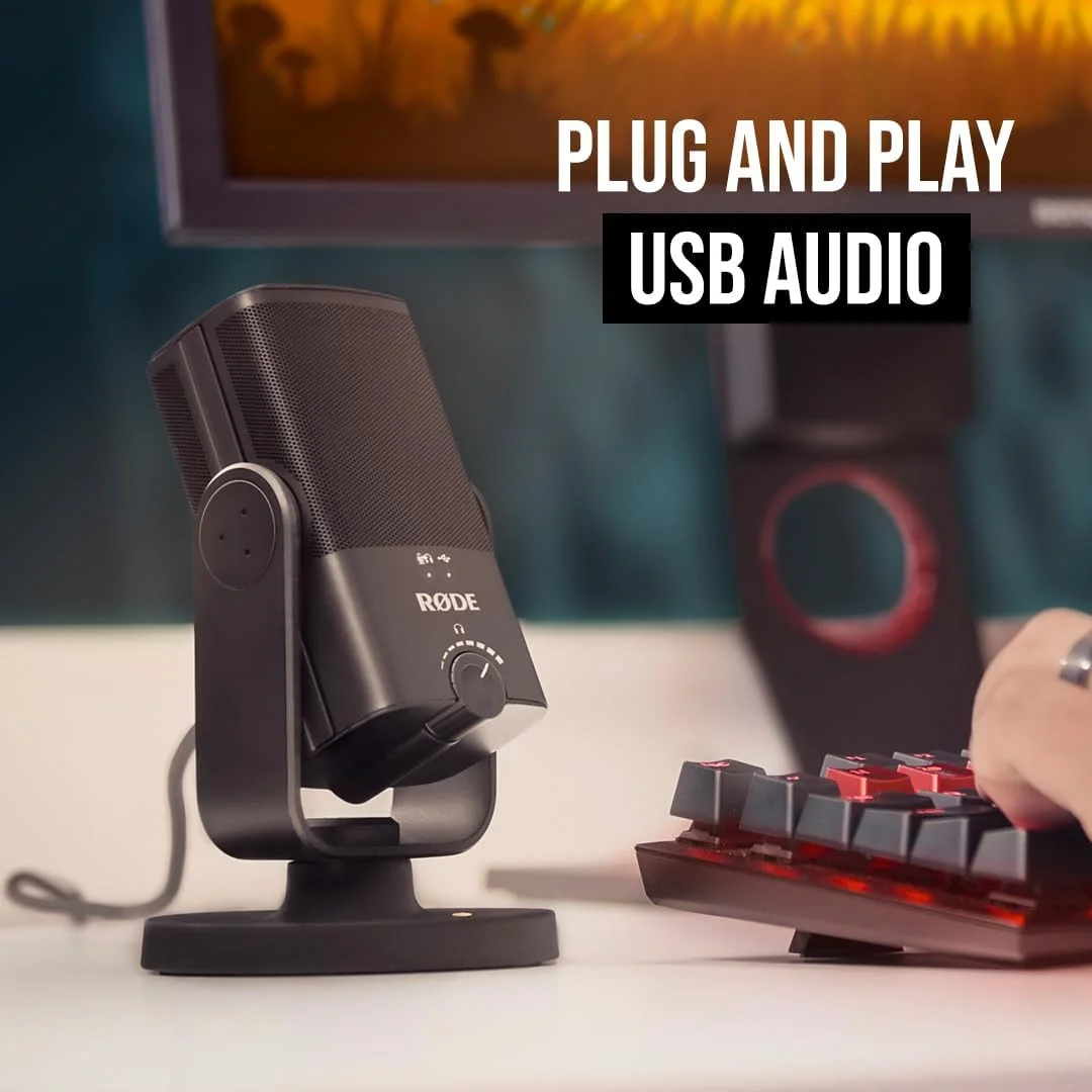 میکروفون USB کاندنسر با کیفیت استودیویی RØDE NT-USB Mini به همراه نرم افزار رایگان برای پادکست، استریم، بازی، تولید موسیقی، ضبط وکال و ساز