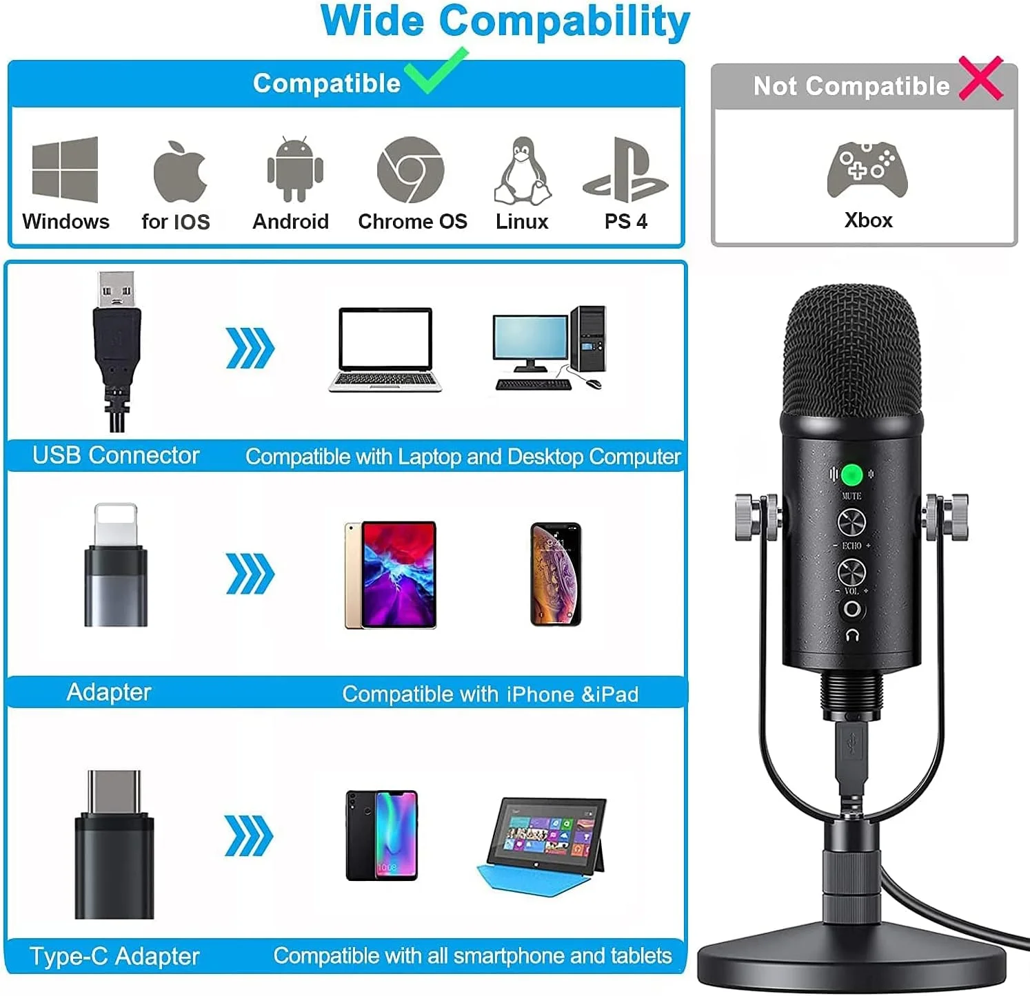 میکروفون کاندنسر USB Angju سازگار با PC/MAC/Ps4/iPhone/iPad/Android، میکروفون کامپیوتر با قابلیت حذف نویز و Reverb، میکروفون استودیویی برای ضبط صدا و موسیقی، پادکست، استریمینگ، بازی میکروفون کاندنسر USB Angju سازگار با PC/MAC/Ps4/iPhone/iPad/Android، میکروفون کامپیوتر با قابلیت حذف نویز و Reverb، میکروفون استودیویی برای ضبط صدا و موسیقی، پادکست، استریمینگ، بازی