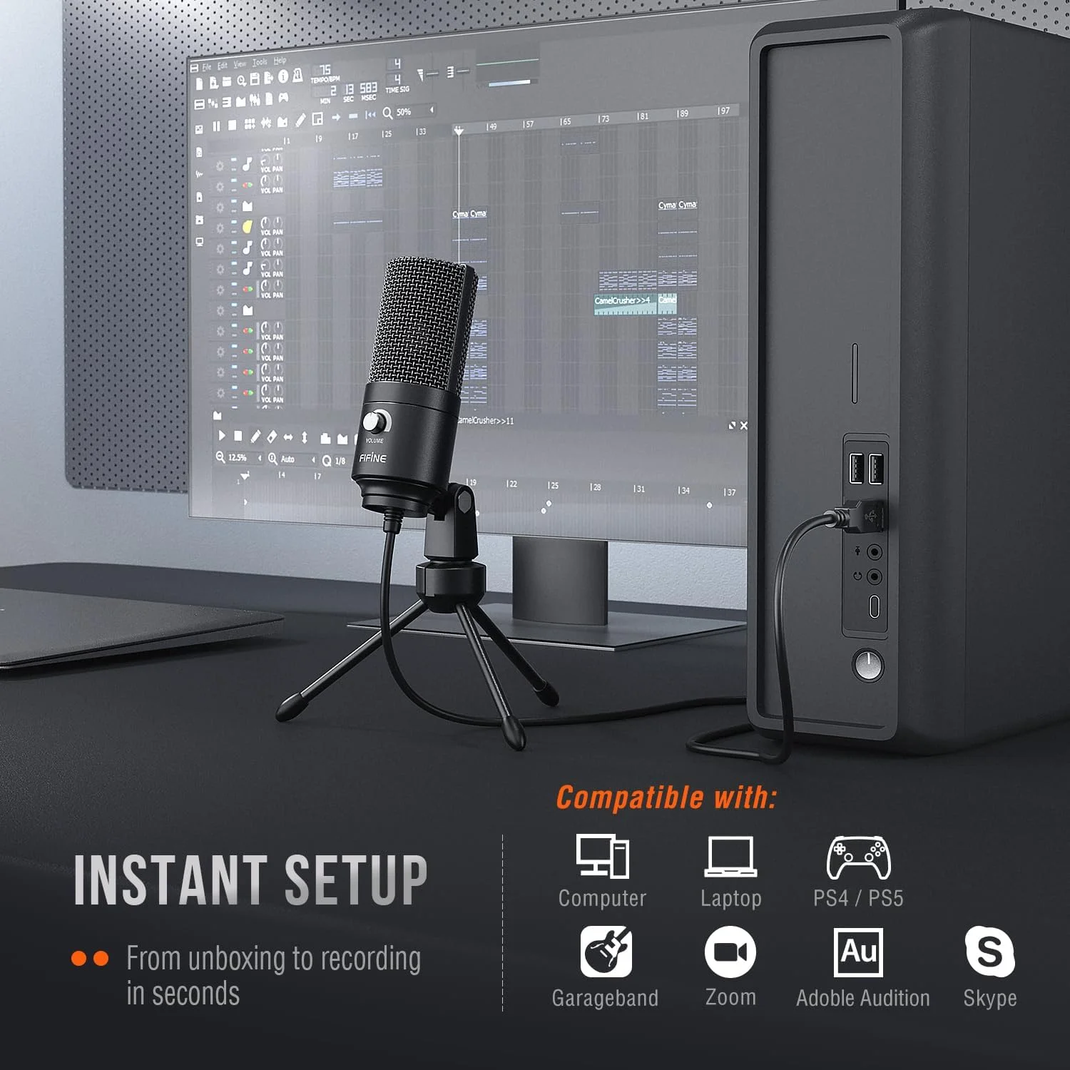 میکروفون USB کامپیوتر FIFINE، میکروفون کاندنسر ضبط صدا برای پادکست، میکروفون فلزی رومیزی استودیویی با دکمه تنظیم گین، سازگار با مک و ویندوز، مشکی مدل Studio Mic-K669B میکروفون USB کامپیوتر FIFINE، میکروفون کاندنسر ضبط صدا برای پادکست، میکروفون فلزی رومیزی استودیویی با دکمه تنظیم گین، سازگار با مک و ویندوز، مشکی مدل Studio Mic-K669B