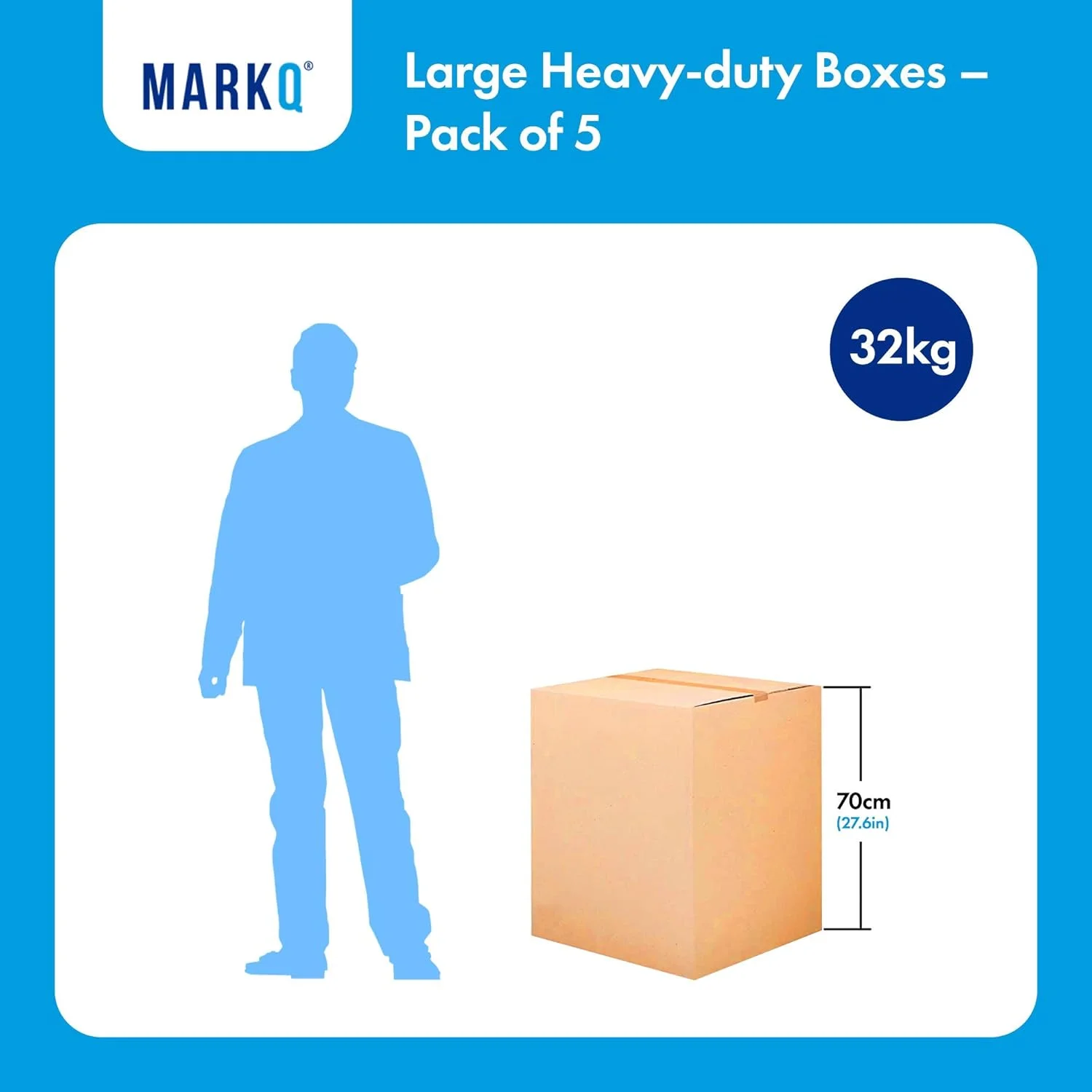 MARKQ [بسته 5 عددی] جعبه های مقوایی دوجداره بزرگ 100% قابل بازیافت برای اسباب کشی با ظرفیت 32 کیلوگرم، کارتن قهوه ای 45 × 45 × 70 سانتی متر برای بسته بندی، حمل و نقل و نگهداری، 5 لایه