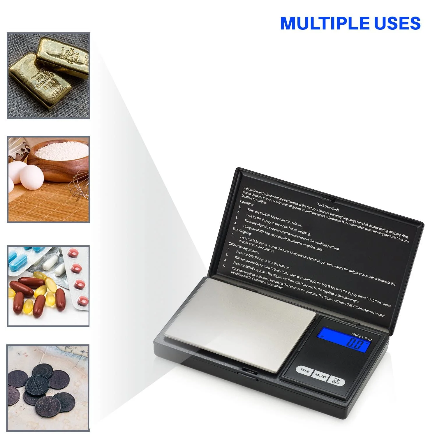 ترازوی جیبی دیجیتال کوچک ای وینر Smart Weigh، دقت 0.1 گرم، ظرفیت 1000 گرم، ترازوی دیجیتال گرم، ترازوی جواهرات، ترازوی مواد غذایی، ترازوی دارو، ترازوی آشپزخانه، چند منظوره، دارای باتری (1000 گرم/0.1 گرم)