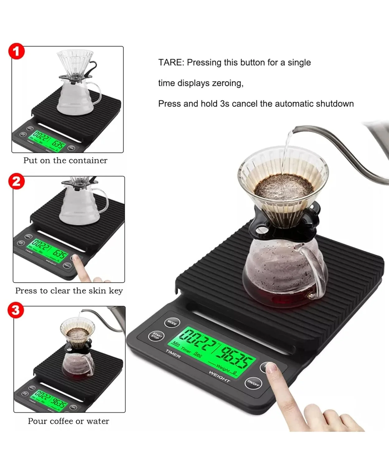 ترازو قهوه دیجیتال کوچک ایندر با تایمر و صفحه نمایش LCD، دقت بالا، مناسب آشپزخانه/منزل، توزین قهوه/غذا به همراه پد سیلیکونی ایمن (قهوه ای)