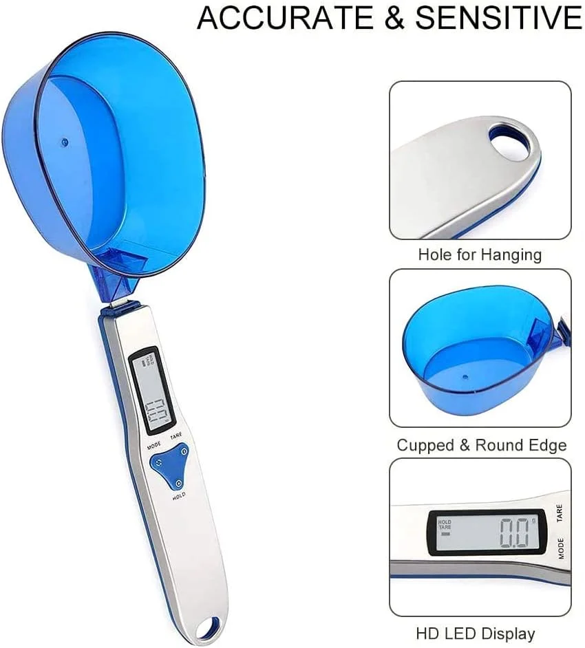 ترازو قاشق اندازه گیری دیجیتال آشپزخانه، ترازوی مواد غذایی با 3 قاشق اندازه گیری، ترازوی الکترونیکی با دقت بالا برای تقسیم چای، آرد، ادویه جات، 500 گرم/0.1 گرم