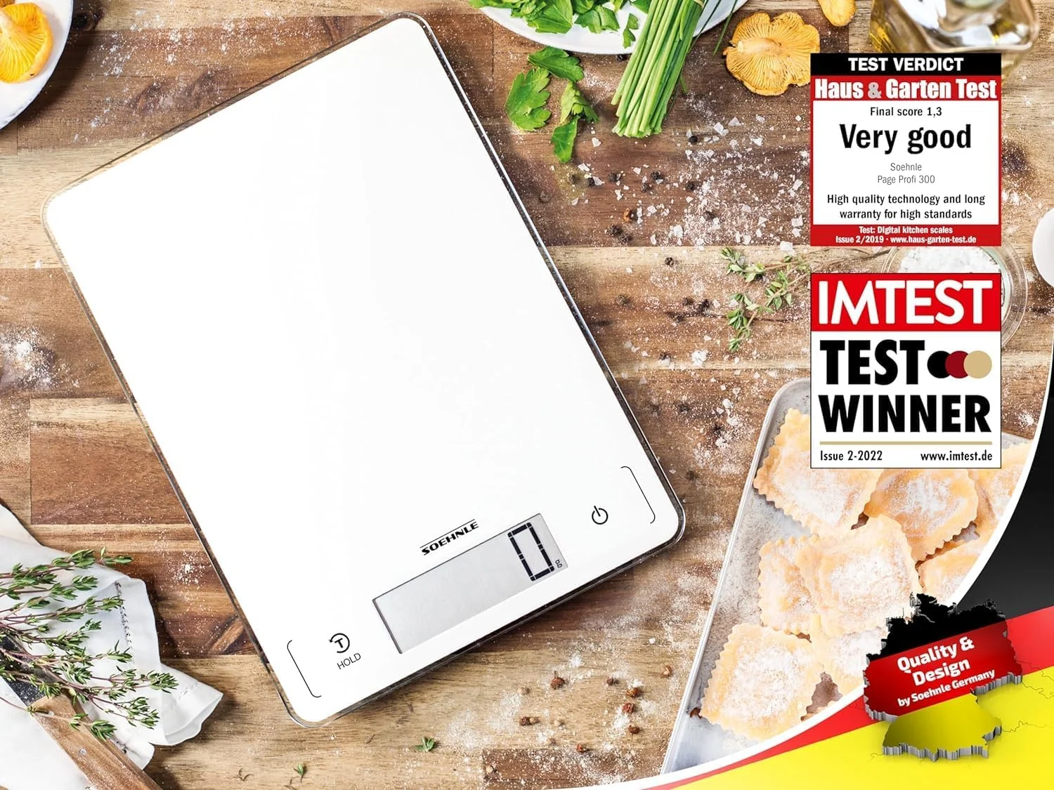 ترازوی آشپزخانه سونله مدل Page Profi 300، ترازوی دیجیتال مواد غذایی با صفحه لمسی، ترازوی دقیق گرمی برای اندازه گیری تا 20 کیلوگرم، ترازوی الکترونیکی با تایمر یکپارچه (رنگ: سفید)