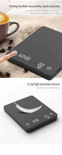 ترازوی دیجیتال آشپزخانه قهوه با تایمر شروع خودکار، عملکرد تارا، قابل شارژ USB - ایده آل برای V60، Chemex، قهوه های پور اور - طراحی فشرده و مشکی، ترازوی غذای با دقت بالا 2 کیلوگرم/0.1 گرم