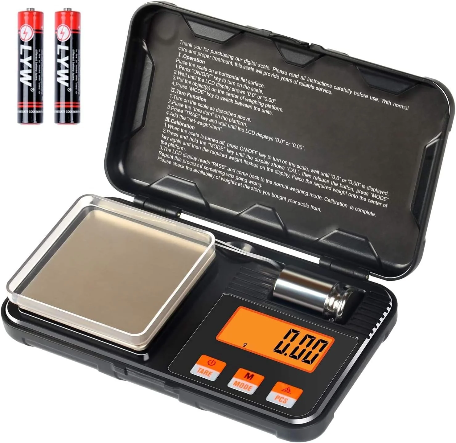 ترازوی دیجیتال ECVV با ظرفیت 200 گرم و دقت 0.01 گرم، اندازه جیبی، دارای وزنه کالیبراسیون 50 گرمی، 6 واحد تبدیل، صفحه نمایش LCD با نور پس زمینه، مناسب برای جواهرات/دارو/غذا/پودر/سکه