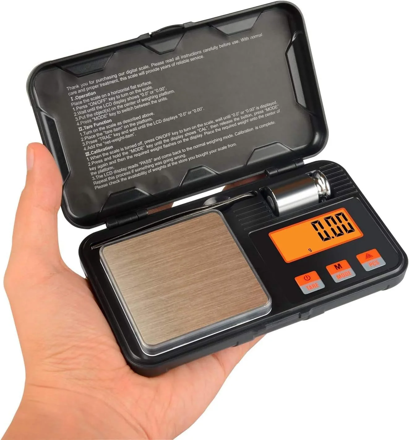 ترازوی دیجیتال ECVV با ظرفیت 200 گرم و دقت 0.01 گرم، اندازه جیبی، دارای وزنه کالیبراسیون 50 گرمی، 6 واحد تبدیل، صفحه نمایش LCD با نور پس زمینه، مناسب برای جواهرات/دارو/غذا/پودر/سکه