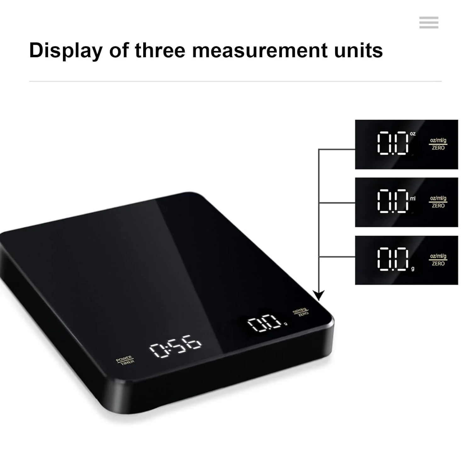 ترازوی قهوه الکترونیکی Junlucki، ترازوی الکترونیکی 3 کیلوگرمی با دقت بالا، مقاوم در برابر درجه حرارت بالا، قابل شارژ، 3 واحد برای مصارف خانگی و سبزیجات