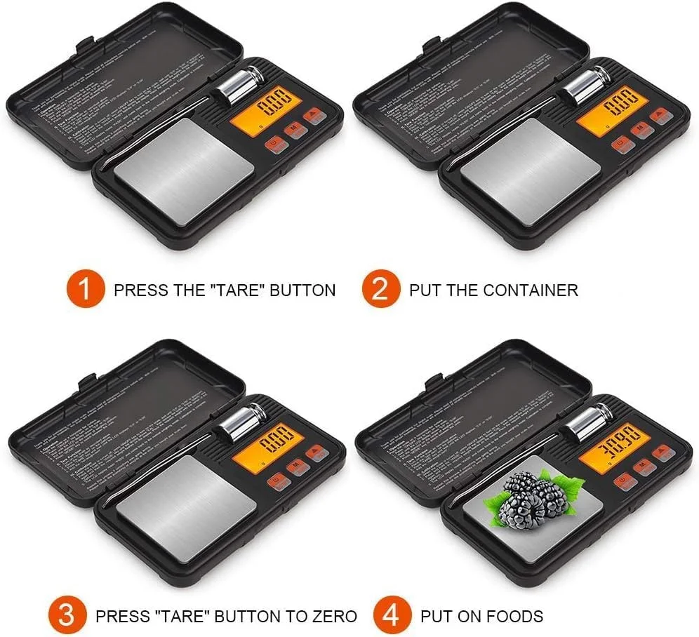 ترازوی دیجیتال ECVV با ظرفیت 200 گرم و دقت 0.01 گرم، اندازه جیبی، دارای وزنه کالیبراسیون 50 گرمی، 6 واحد تبدیل، صفحه نمایش LCD با نور پس زمینه، مناسب برای جواهرات/دارو/غذا/پودر/سکه