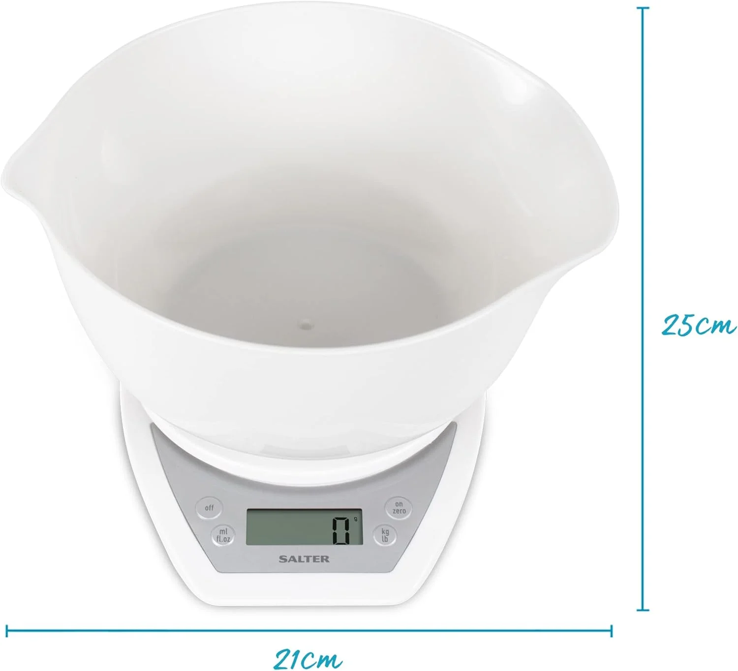 ترازوی آشپزخانه دیجیتال دوگانه Salter 1024 WHDR14 - شامل کاسه مخلوط کن 2 لیتری، دهانه های باریک و پهن برای مواد مرطوب و خشک، اندازه گیری مایعات، افزودن و وزن کردن، صفحه نمایش LCD با خوانایی آسان، ظرفیت 5 کیلوگرم ترازوی آشپزخانه دیجیتال دوگانه Salter 1024 WHDR14 - شامل کاسه مخلوط کن 2 لیتری، دهانه های باریک و پهن برای مواد مرطوب و خشک، اندازه گیری مایعات، افزودن و وزن کردن، صفحه نمایش LCD با خوانایی آسان، ظرفیت 5 کیلوگرم