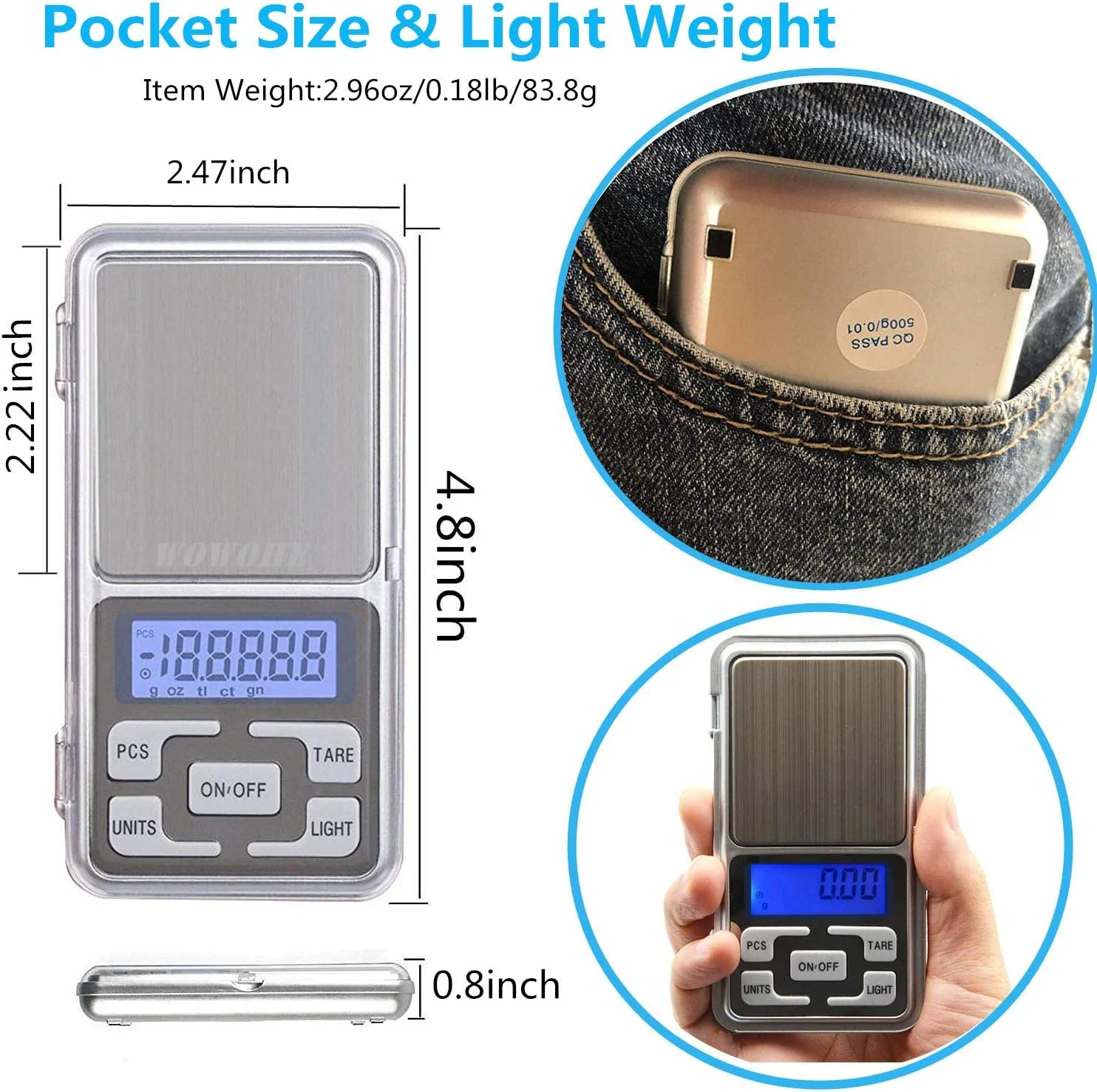 ترازوی جیبی دیجیتال مسافرتی WOWOHE، ظرفیت 500 گرم، مناسب آشپزخانه، کوچک، مینیاتوری، آزمایشگاهی، با دقت بالا ترازوی جیبی دیجیتال مسافرتی WOWOHE، ظرفیت 500 گرم، مناسب آشپزخانه، کوچک، مینیاتوری، آزمایشگاهی، با دقت بالا