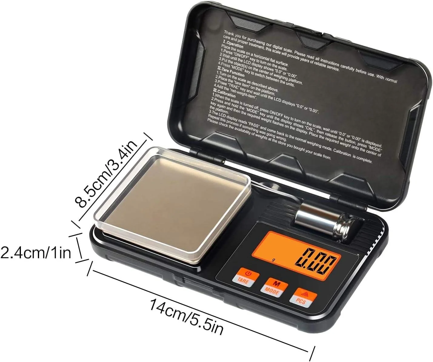 ترازوی دیجیتال ECVV با ظرفیت 200 گرم و دقت 0.01 گرم، اندازه جیبی، دارای وزنه کالیبراسیون 50 گرمی، 6 واحد تبدیل، صفحه نمایش LCD با نور پس زمینه، مناسب برای جواهرات/دارو/غذا/پودر/سکه