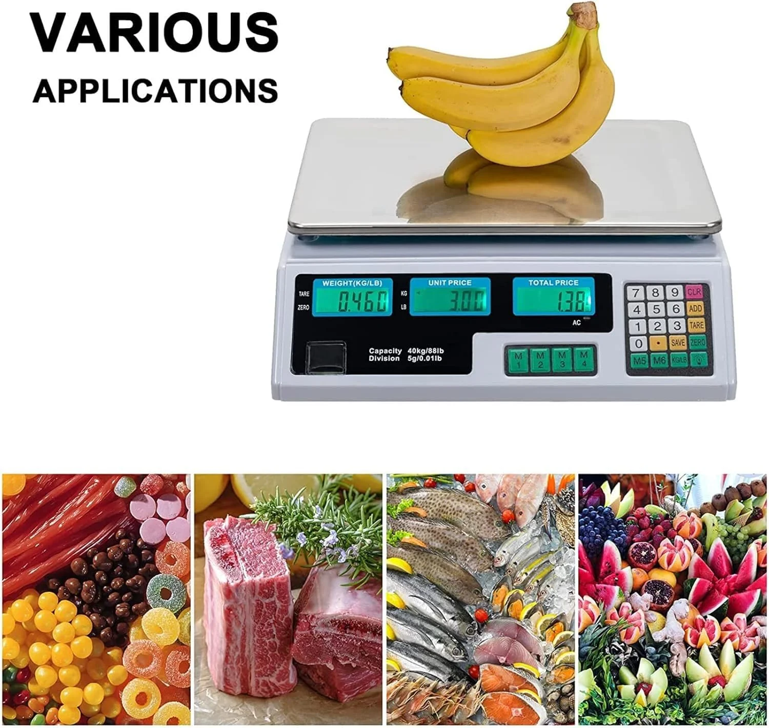 ترازوی دیجیتال | ظرفیت 40 کیلوگرم | عملکرد تارا | مدل YZ-218 | نمایشگر LED قرمز | باتری قابل شارژ با آداپتور | دوشاخه BS | سفید