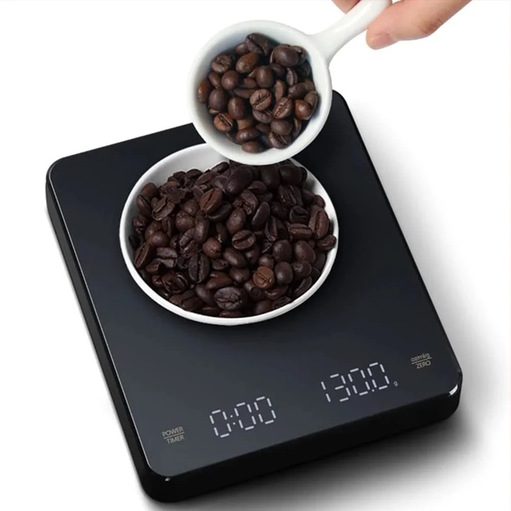 ترازوی قهوه VINSOC با تایمر، ترازوی دیجیتال اسپرسو با دقت بالا و صفحه نمایش LED، وزن کشی 0.1 گرم، اندازه گیری در اونس/میلی لیتر/گرم، ترازوی آشپزخانه برای قهوه دمی
