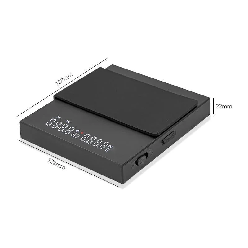ترازوی قهوه KharWette با تایمر برای قهوه اسپرسو، قابل شارژ با Type-C، ترازوی هوشمند آشپزخانه با خاموشی خودکار، نمایشگر LED با پد ضد آب، 2000 گرم، مشکی (مشکی، متوسط)