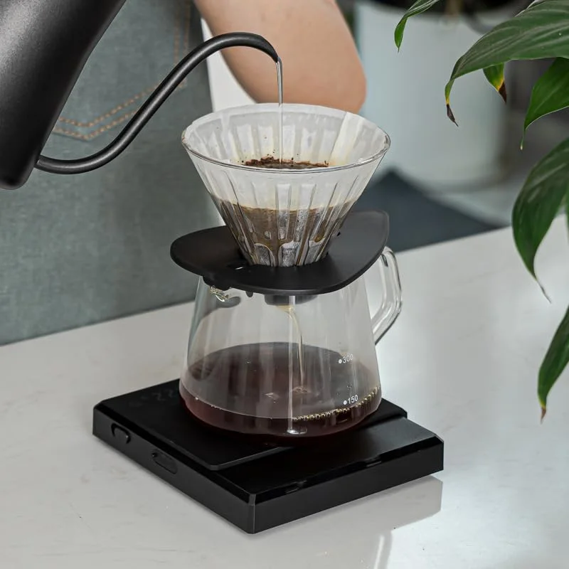 ترازوی قهوه KharWette با تایمر برای قهوه اسپرسو، قابل شارژ با Type-C، ترازوی هوشمند آشپزخانه با خاموشی خودکار، نمایشگر LED با پد ضد آب، 2000 گرم، مشکی (مشکی، متوسط)