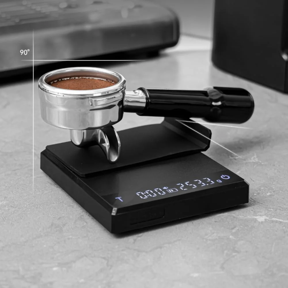 ترازوی قهوه KharWette با تایمر برای قهوه اسپرسو، قابل شارژ با Type-C، ترازوی هوشمند آشپزخانه با خاموشی خودکار، نمایشگر LED با پد ضد آب، 2000 گرم، مشکی (مشکی، متوسط)