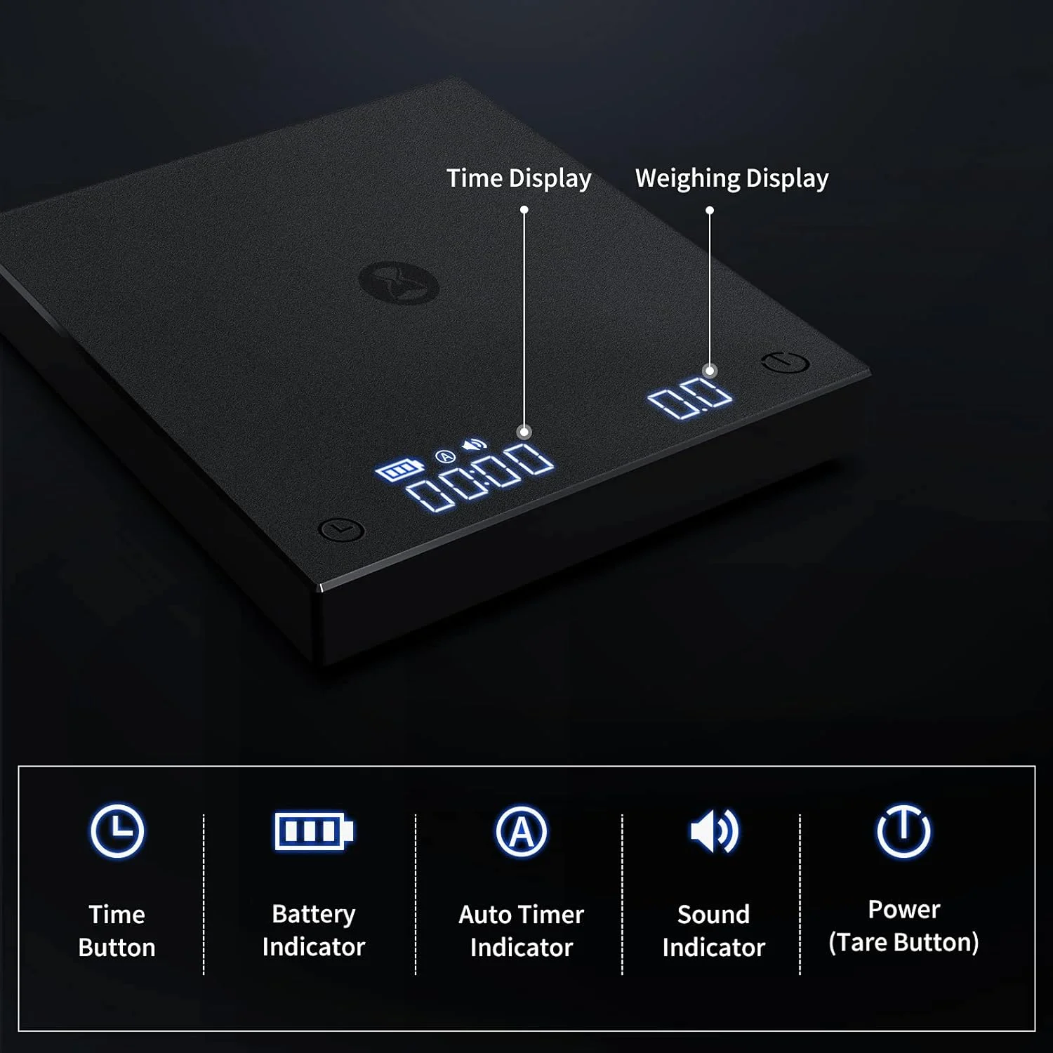 ترازوی قهوه تایمور، ترازوی اسپرسو، ترازوی دیجیتال وزن کشی با تایمر، 2000 گرم (مشکی)