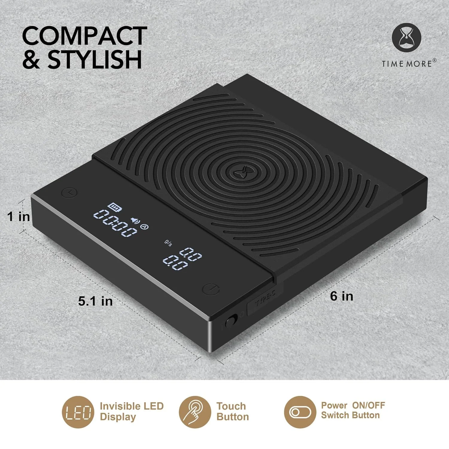 ترازوی قهوه تایمور، ترازوی اسپرسو، ترازوی دیجیتال وزن کشی با تایمر، 2000 گرم (مشکی)