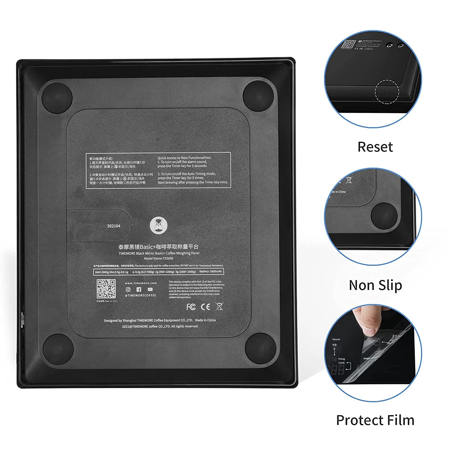 ترازوی قهوه تایمور، ترازوی اسپرسو، ترازوی دیجیتال وزن کشی با تایمر، 2000 گرم (مشکی)