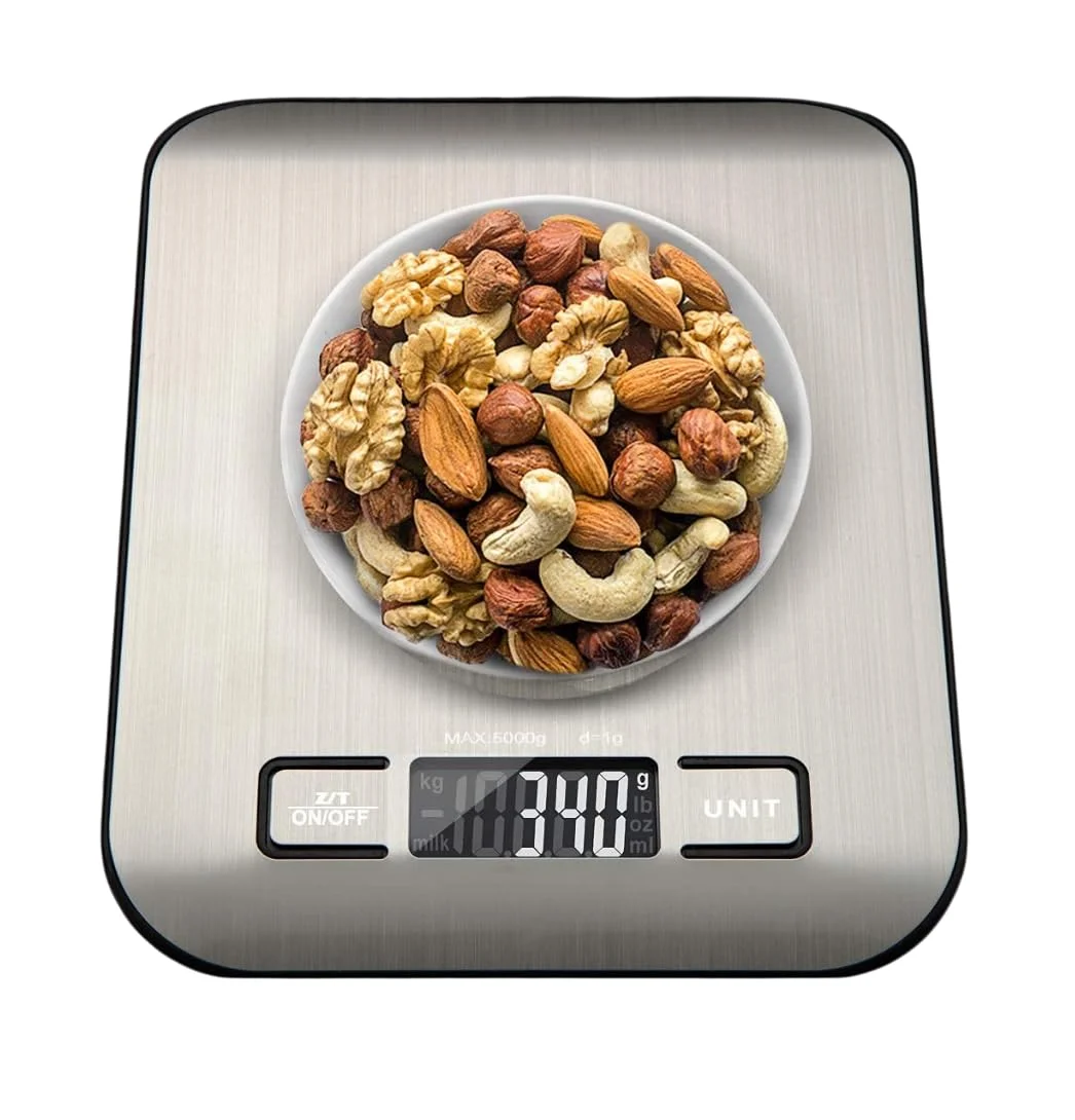 ترازوی دیجیتال آشپزخانه قابل شارژ، ترازوی آشپزخانه با دقت بالا، اندازه گیری بر حسب گرم و اونس برای پخت و پز، 5 واحد با عملکرد تارا، سطح استیل ضد زنگ - نقره ای