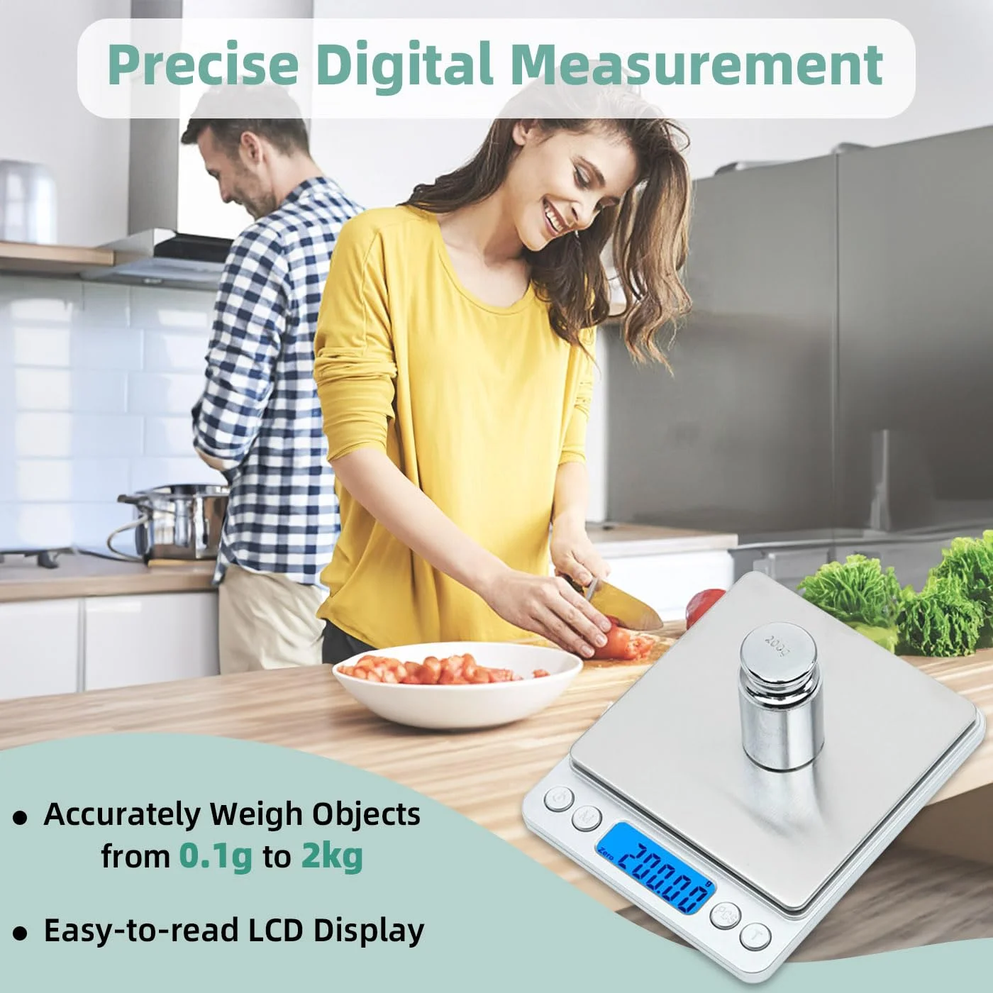 ترازو دیجیتال کوچک YumLock با ظرفیت 2000 گرم و دقت 0.1 گرم - ترازوی الکترونیکی LCD قابل حمل برای آشپزخانه ترازو دیجیتال کوچک YumLock با ظرفیت 2000 گرم و دقت 0.1 گرم - ترازوی الکترونیکی LCD قابل حمل برای آشپزخانه