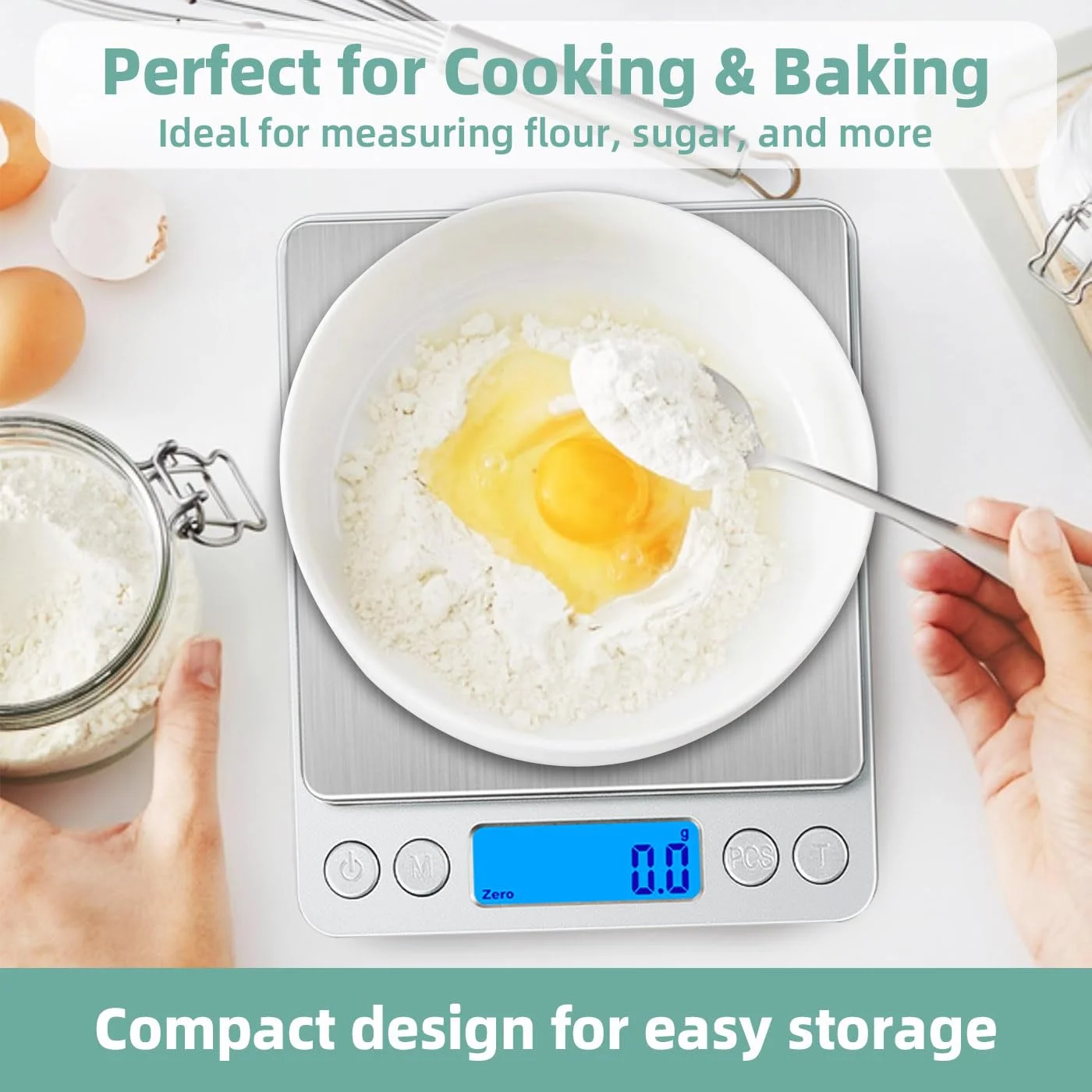 ترازو دیجیتال کوچک YumLock با ظرفیت 2000 گرم و دقت 0.1 گرم - ترازوی الکترونیکی LCD قابل حمل برای آشپزخانه ترازو دیجیتال کوچک YumLock با ظرفیت 2000 گرم و دقت 0.1 گرم - ترازوی الکترونیکی LCD قابل حمل برای آشپزخانه