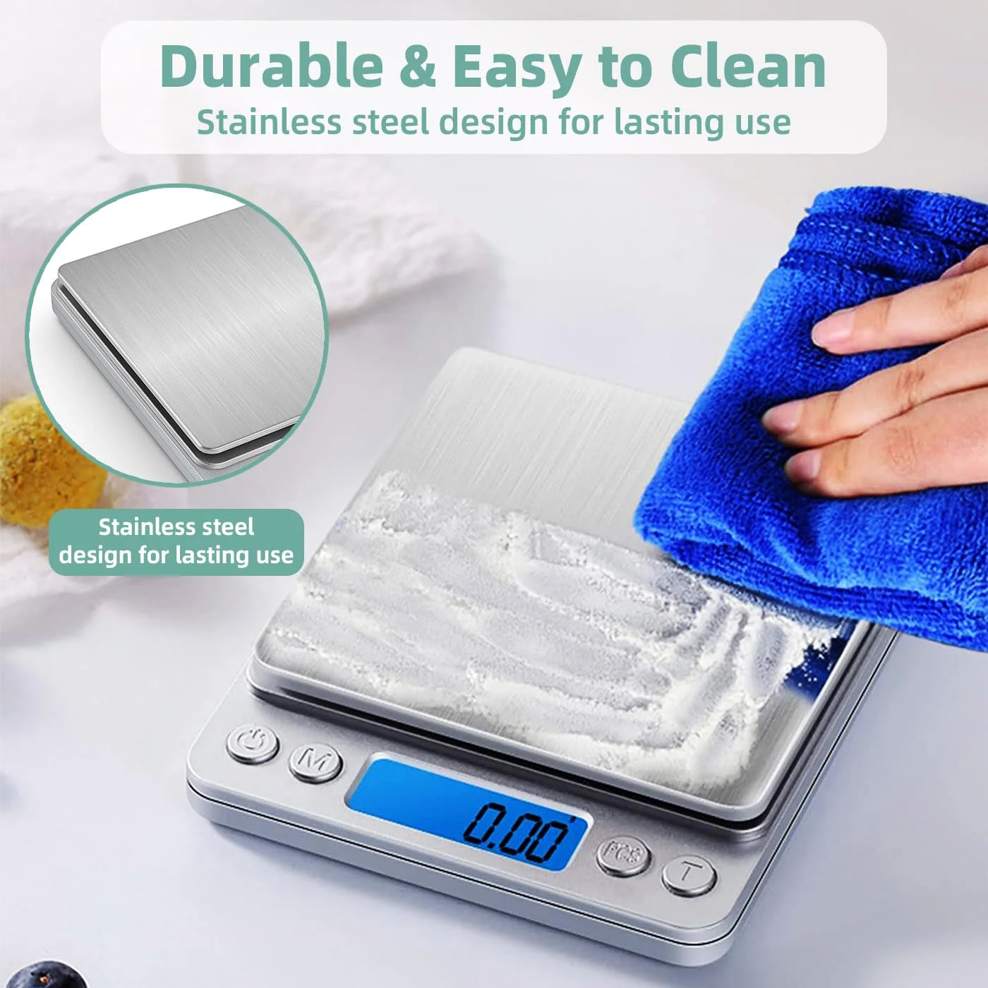 ترازو دیجیتال کوچک YumLock با ظرفیت 2000 گرم و دقت 0.1 گرم - ترازوی الکترونیکی LCD قابل حمل برای آشپزخانه ترازو دیجیتال کوچک YumLock با ظرفیت 2000 گرم و دقت 0.1 گرم - ترازوی الکترونیکی LCD قابل حمل برای آشپزخانه