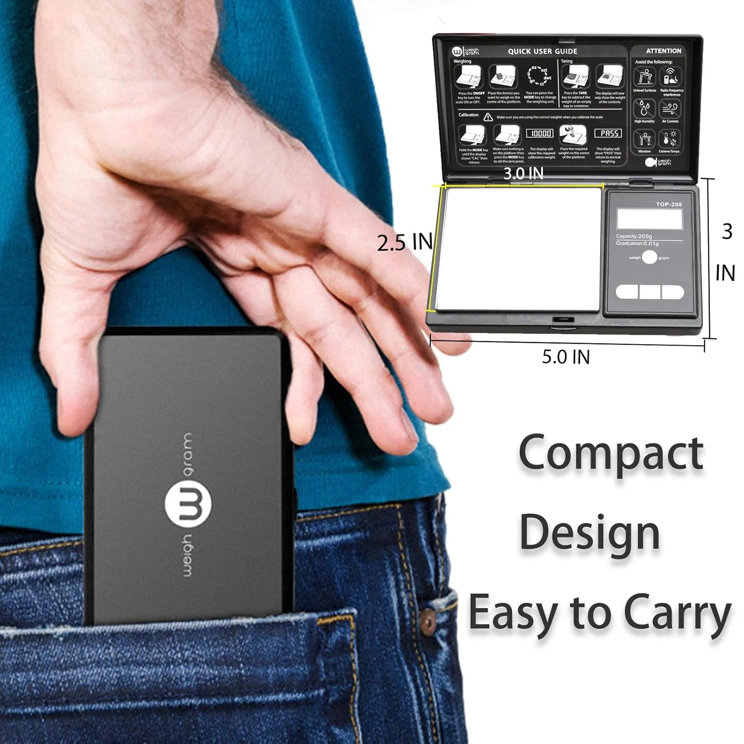 Weigh Gram Scale Digital Pocket Scale,100g by 0.01g,Digital Grams Scale, Food Scale, Jewelry Scale Black, Kitchen Scale (TOP-100)