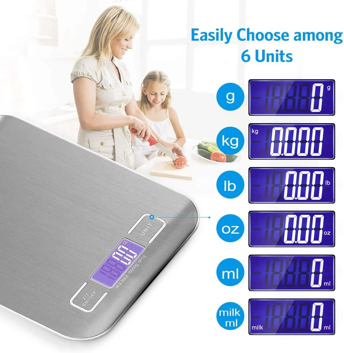 Royal Polar 10KG Digital Food Kitchen Scale, LCD Display and Tare Measuring Four Units Of Measure Conversion, Silver, Batteries Included Capacity
