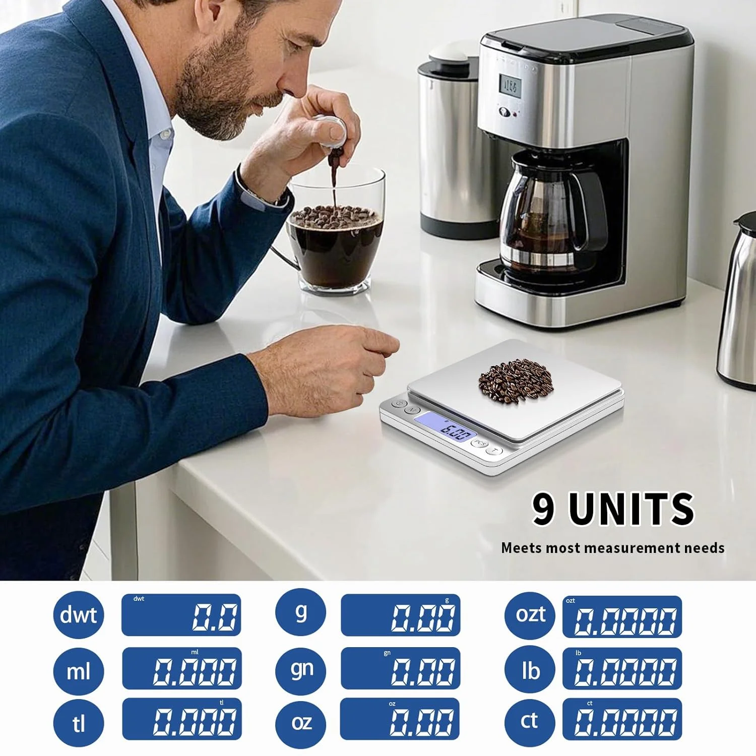 ترازوی گرمی MEIYA، ترازوی دیجیتال کوچک مواد غذایی، دقت وزن 0.01 گرم / 0.001 اونس تا 500 گرم، ترازوی آشپزخانه برای جواهرات/پخت/صابون، 9 واحد، عملکرد تارا، صفحه نمایش LCD، شامل باتری