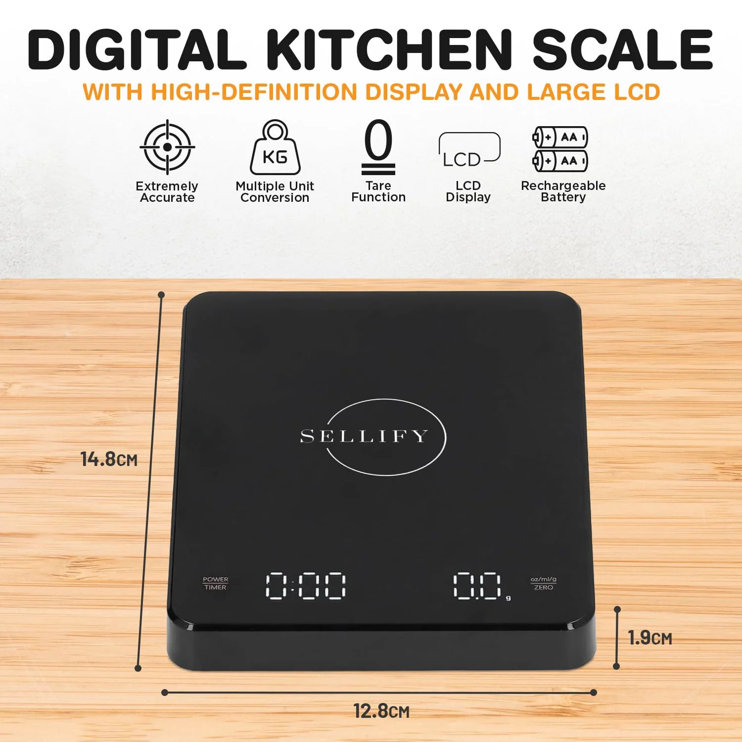 ترازوی آشپزخانه دیجیتال با دقت بالا SELLIFY - صفحه نمایش LED HD، ظرفیت 3 کیلوگرم - ابزار پخت و پز همه کاره با باتری قابل شارژ، شارژ USB و رابط لمسی هوشمند ترازوی آشپزخانه دیجیتال با دقت بالا SELLIFY - صفحه نمایش LED HD، ظرفیت 3 کیلوگرم - ابزار پخت و پز همه کاره با باتری قابل شارژ، شارژ USB و رابط لمسی هوشمند