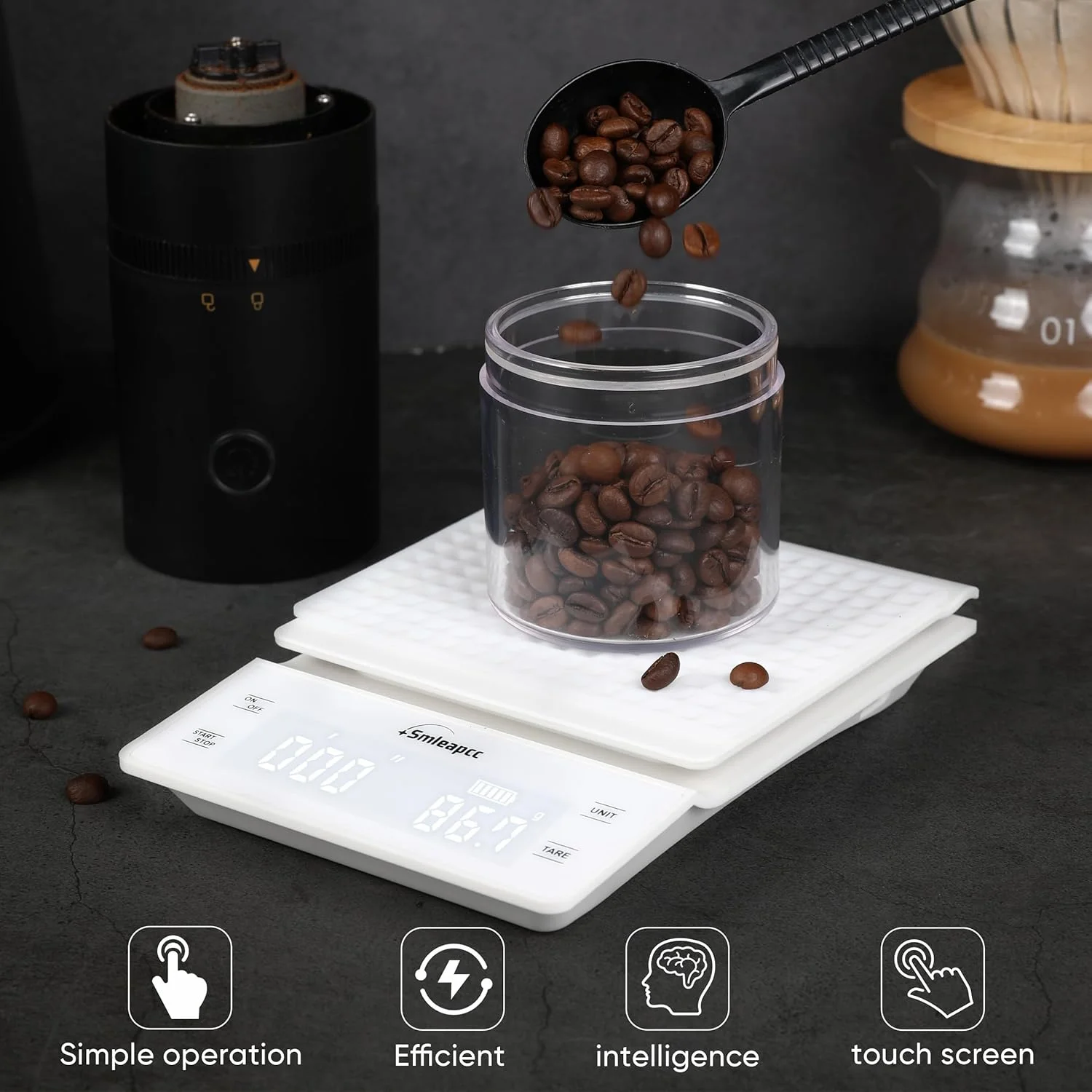 ترازوی قهوه Smleapcc با تایمر، ترازوی دیجیتال کوچک چند منظوره با دقت بالا 0.1 گرم/3 کیلوگرم، ترازوی دقیق دیجیتال قهوه (سفید) ترازوی قهوه Smleapcc با تایمر، ترازوی دیجیتال کوچک چند منظوره با دقت بالا 0.1 گرم/3 کیلوگرم، ترازوی دقیق دیجیتال قهوه (سفید)