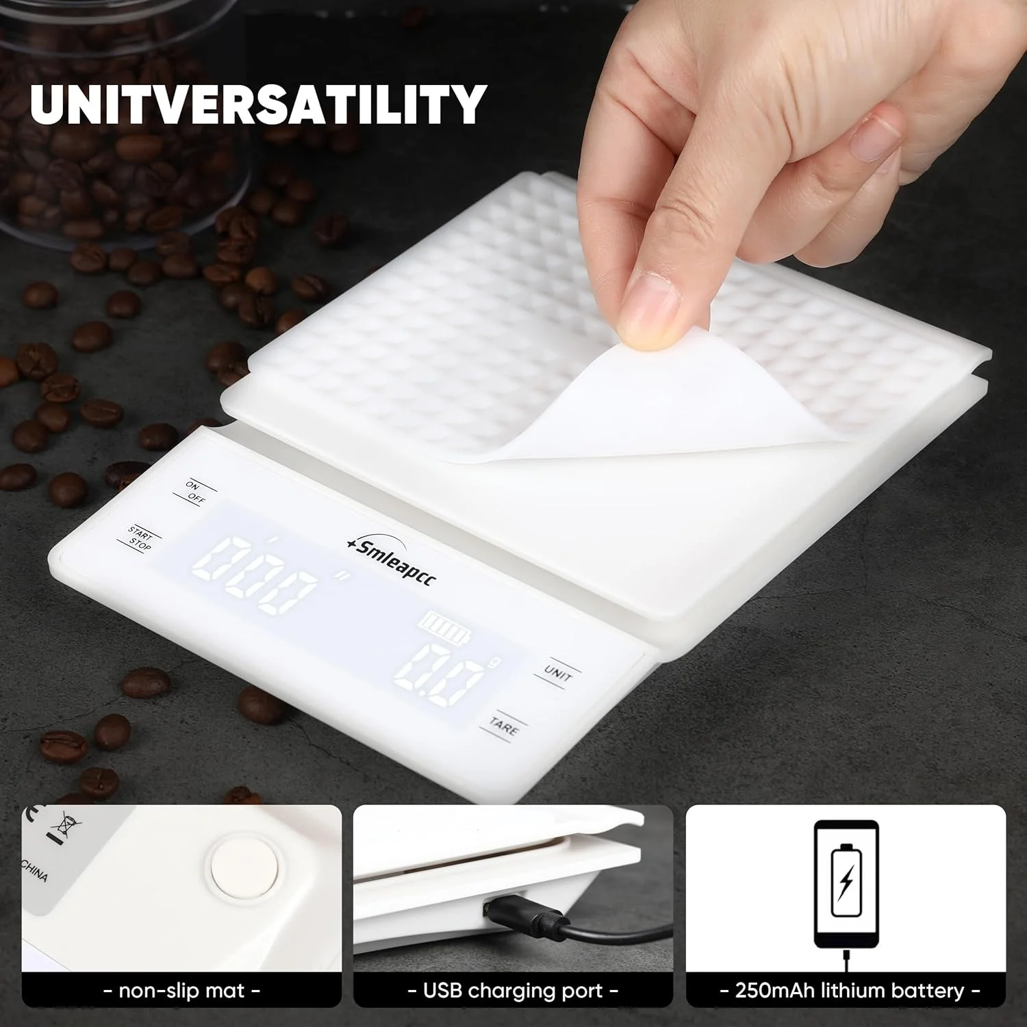 ترازوی قهوه Smleapcc با تایمر، ترازوی دیجیتال کوچک چند منظوره با دقت بالا 0.1 گرم/3 کیلوگرم، ترازوی دقیق دیجیتال قهوه (سفید) ترازوی قهوه Smleapcc با تایمر، ترازوی دیجیتال کوچک چند منظوره با دقت بالا 0.1 گرم/3 کیلوگرم، ترازوی دقیق دیجیتال قهوه (سفید)