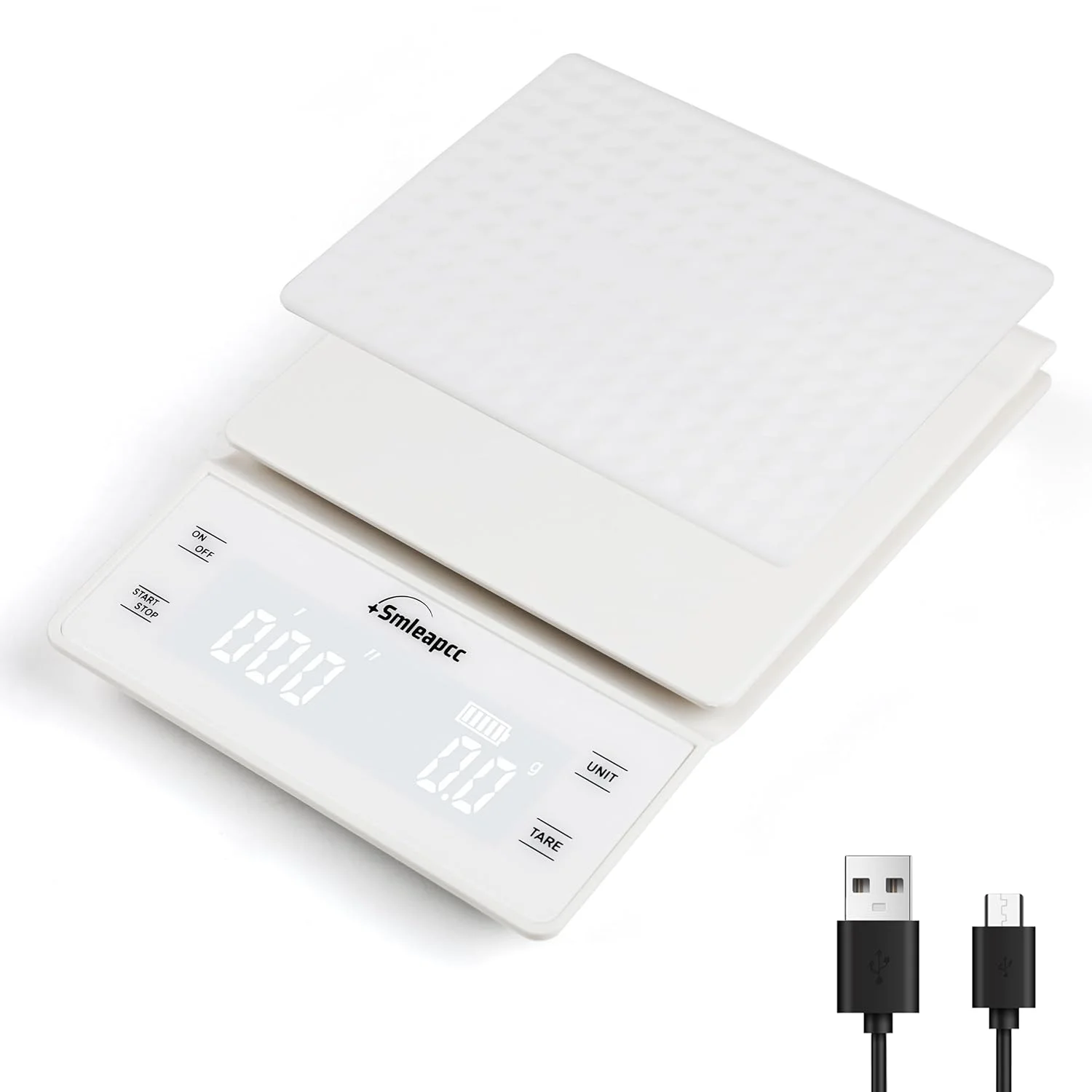 ترازوی قهوه Smleapcc با تایمر، ترازوی کوچک چند منظوره دیجیتال آشپزخانه با دقت بالا 0.1 گرم/3 کیلوگرم، ترازوی دقیق دیجیتال قهوه (سفید)