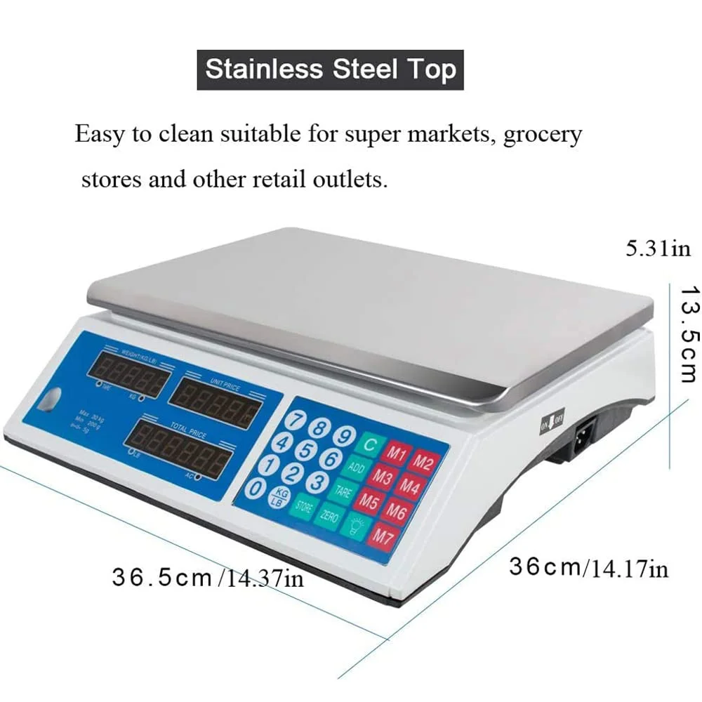 ترازوی دیجیتال تجاری جنماین 30 کیلوگرمی برای مواد غذایی، گوشت، میوه و محصولات کشاورزی، ترازوی دیجیتال مواد غذایی تجاری LCD، ترازوی محاسباتی قیمت مواد غذایی، گوشت و سبزیجات، موجودی در انبار آمریکا ترازوی دیجیتال تجاری جنماین 30 کیلوگرمی برای مواد غذایی، گوشت، میوه و محصولات کشاورزی، ترازوی دیجیتال مواد غذایی تجاری LCD، ترازوی محاسباتی قیمت مواد غذایی، گوشت و سبزیجات، موجودی در انبار آمریکا