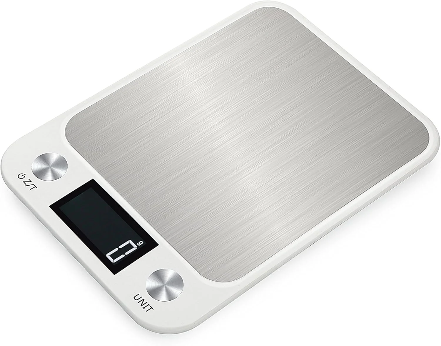 ترازوی آشپزخانه دیجیتال رویال پولار، ترازوی غذای الکترونیکی چند منظوره با دقت بالا، دارای صفحه نمایش LCD بزرگ، پلت فرم استیل ضد زنگ، فوق العاده باریک، از 5 کیلوگرم تا 15 کیلوگرم (سفید، 10)