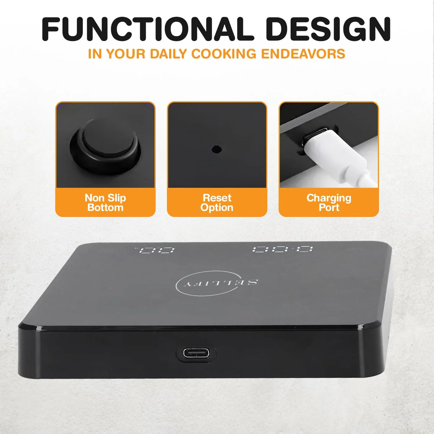 ترازوی آشپزخانه دیجیتال با دقت بالا SELLIFY - صفحه نمایش HD LED با ظرفیت 3 کیلوگرم - ابزار پخت و پز همه کاره با باتری قابل شارژ، شارژ USB و رابط لمسی هوشمند