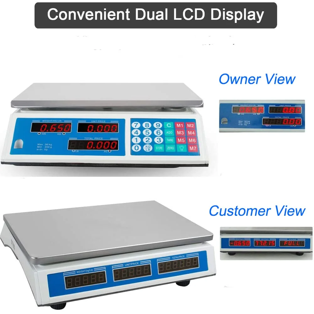 ترازوی دیجیتال تجاری جنماین 30 کیلوگرمی برای مواد غذایی، گوشت، میوه و محصولات کشاورزی، ترازوی دیجیتال مواد غذایی تجاری LCD، ترازوی محاسباتی قیمت مواد غذایی، گوشت و سبزیجات، موجودی در انبار آمریکا ترازوی دیجیتال تجاری جنماین 30 کیلوگرمی برای مواد غذایی، گوشت، میوه و محصولات کشاورزی، ترازوی دیجیتال مواد غذایی تجاری LCD، ترازوی محاسباتی قیمت مواد غذایی، گوشت و سبزیجات، موجودی در انبار آمریکا