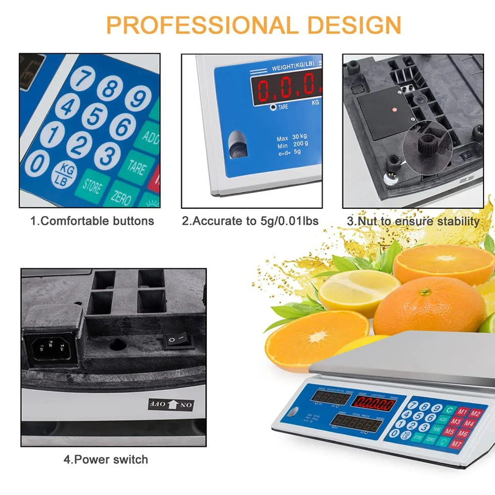 ترازوی دیجیتال تجاری جنماین 30 کیلوگرمی برای مواد غذایی، گوشت، میوه و محصولات کشاورزی، ترازوی دیجیتال مواد غذایی تجاری LCD، ترازوی محاسباتی قیمت مواد غذایی، گوشت و سبزیجات، موجودی در انبار آمریکا ترازوی دیجیتال تجاری جنماین 30 کیلوگرمی برای مواد غذایی، گوشت، میوه و محصولات کشاورزی، ترازوی دیجیتال مواد غذایی تجاری LCD، ترازوی محاسباتی قیمت مواد غذایی، گوشت و سبزیجات، موجودی در انبار آمریکا