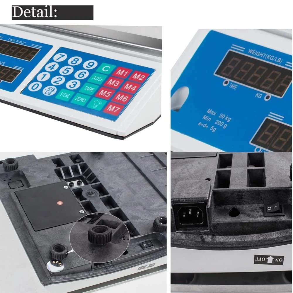 ترازوی دیجیتال تجاری جنماین 30 کیلوگرمی برای مواد غذایی، گوشت، میوه و محصولات کشاورزی، ترازوی دیجیتال مواد غذایی تجاری LCD، ترازوی محاسباتی قیمت مواد غذایی، گوشت و سبزیجات، موجودی در انبار آمریکا ترازوی دیجیتال تجاری جنماین 30 کیلوگرمی برای مواد غذایی، گوشت، میوه و محصولات کشاورزی، ترازوی دیجیتال مواد غذایی تجاری LCD، ترازوی محاسباتی قیمت مواد غذایی، گوشت و سبزیجات، موجودی در انبار آمریکا