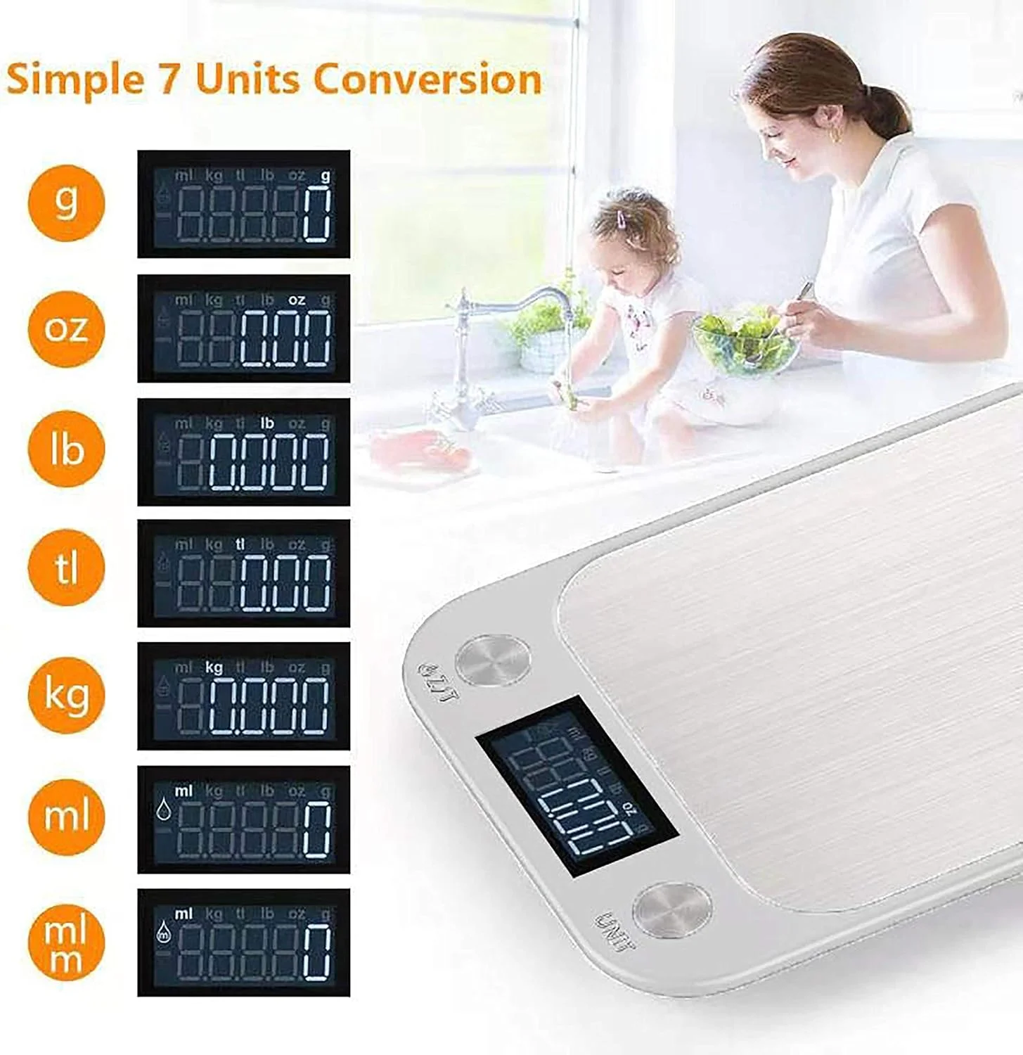 ترازوی آشپزخانه دیجیتال رویال پولار، ترازوی غذای الکترونیکی چند منظوره با دقت بالا، دارای صفحه نمایش LCD بزرگ، پلت فرم استیل ضد زنگ، فوق العاده باریک، از 5 کیلوگرم تا 15 کیلوگرم (سفید، 10)