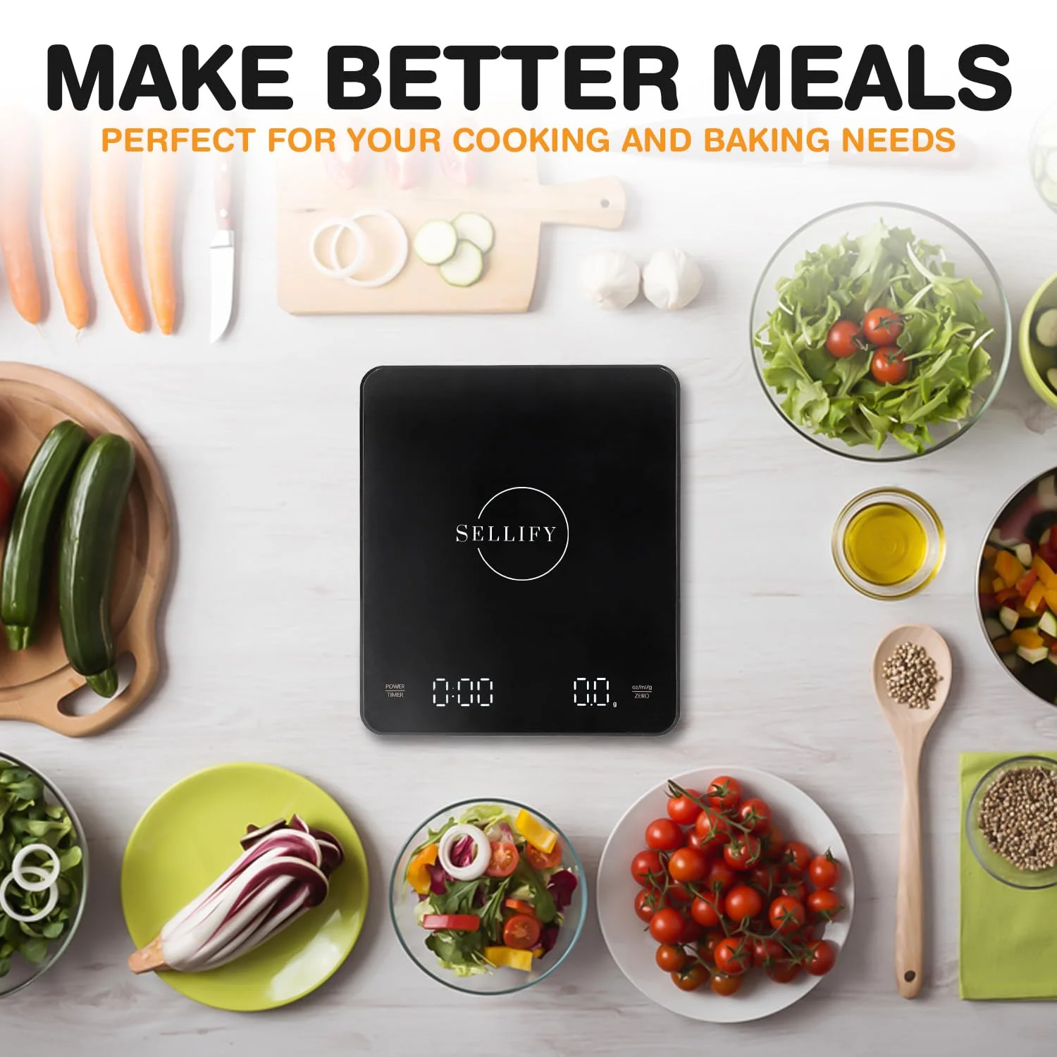 ترازوی آشپزخانه دیجیتال با دقت بالا SELLIFY - صفحه نمایش HD LED با ظرفیت 3 کیلوگرم - ابزار پخت و پز همه کاره با باتری قابل شارژ، شارژ USB و رابط لمسی هوشمند